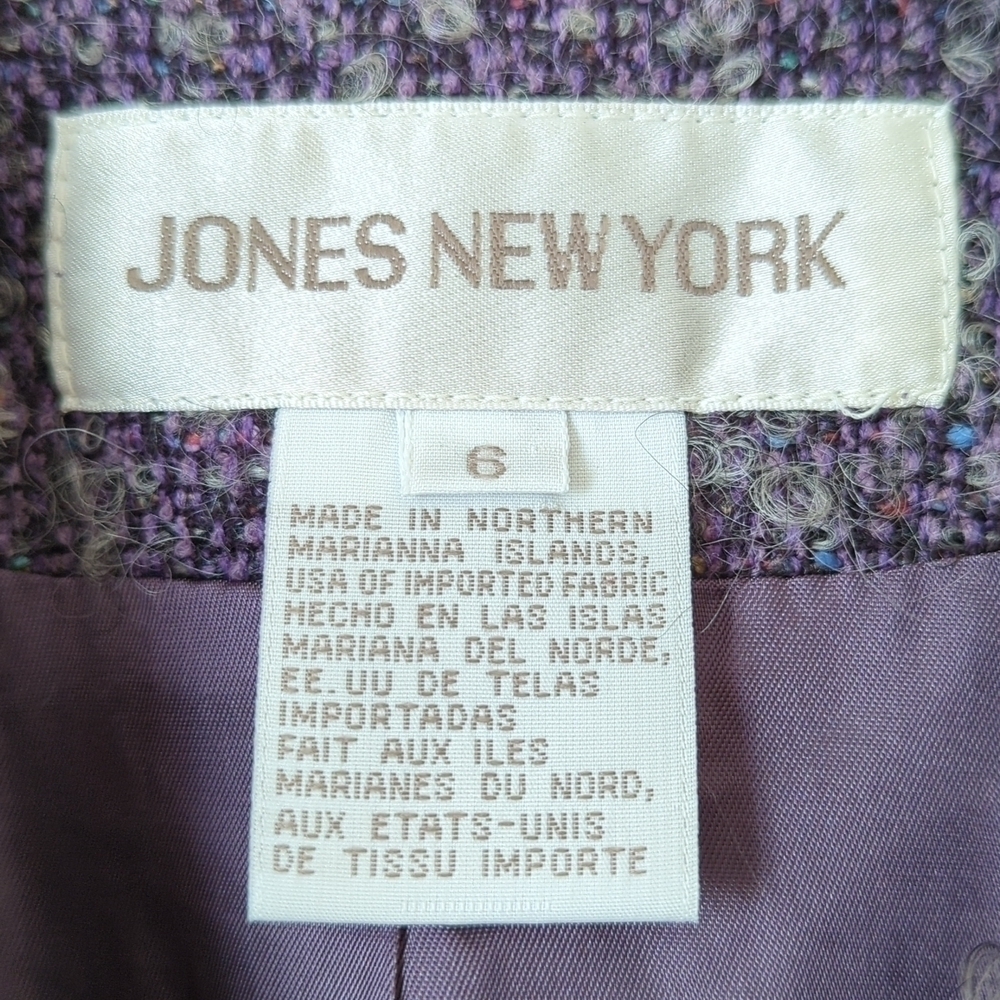 Jones New York 90's Vintage Wool & Silk Speckled Twill Blazer Jacket Purple 6 - Picture 5 of 14